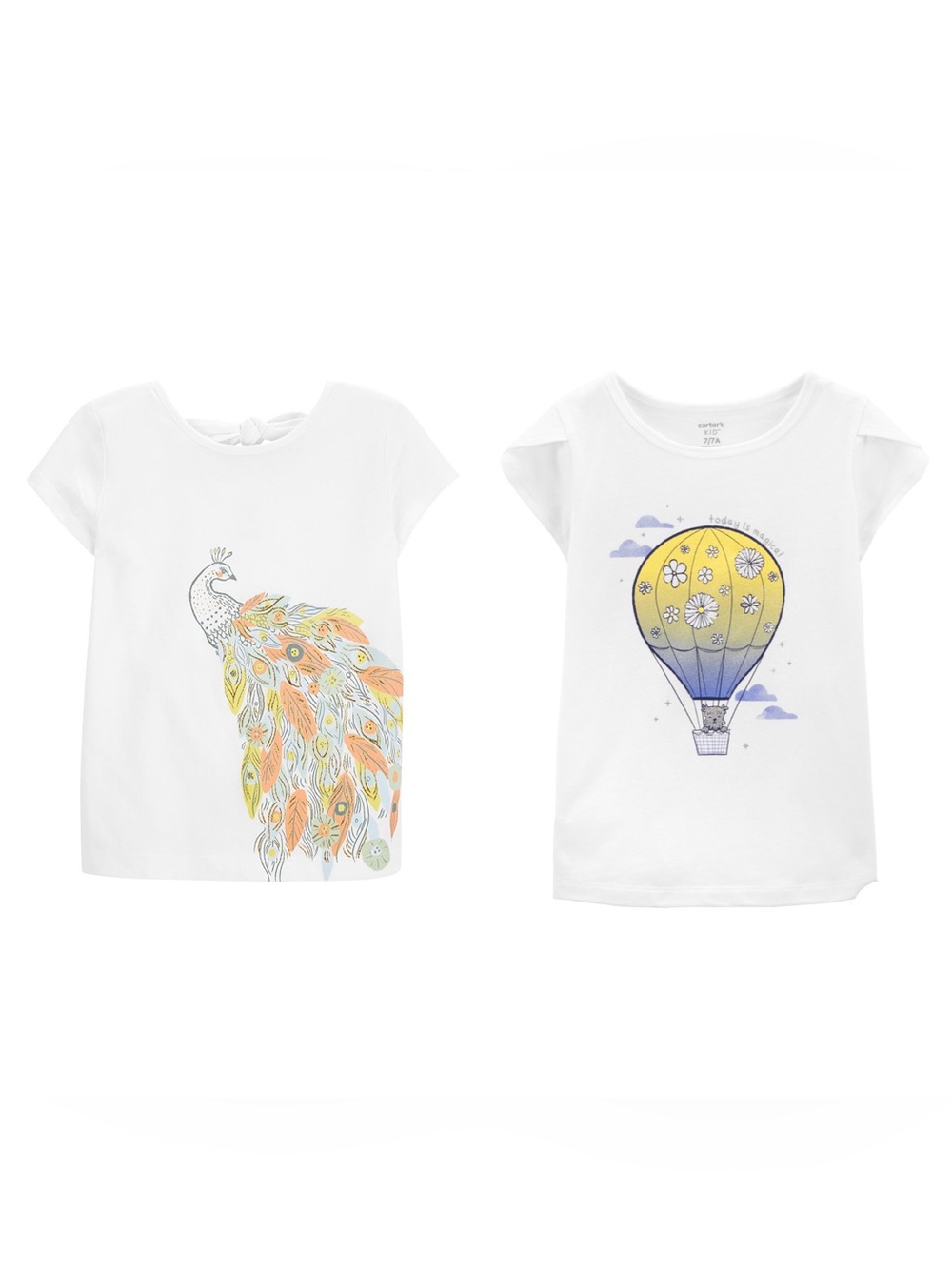 New Carter’s Girls 6 Graphic Top T-shirt Tee Set White Peacock Hot Air Balloon